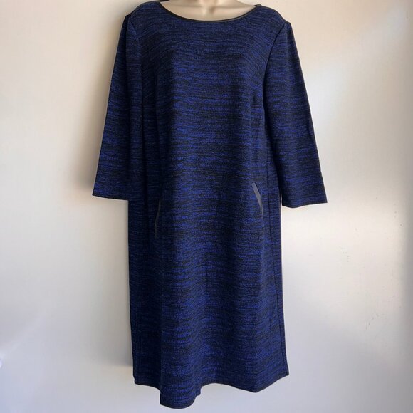 NWT Chico's Jacquard Blue Black Heathered 3/4" Sleeve Dress Size 1 =US Size 8 - Picture 1 of 11